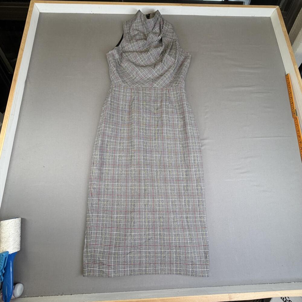 JAY GODFREY Dress Womens 2 Gray Plaid Cowl Neck Sleeveless Sheath Work Office